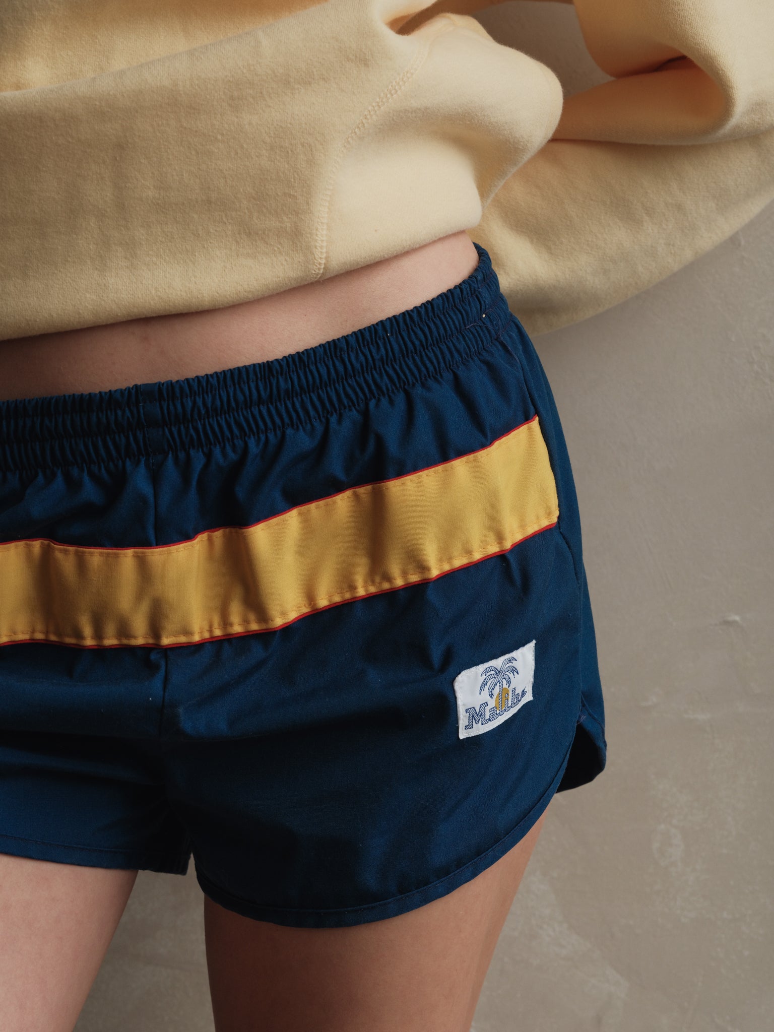 Vintage Malibu Track Shorts - Navy/Yellow